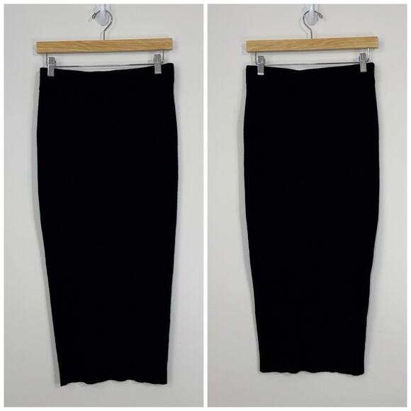 House Of Harlow 1960 Ribbed Knit Midi Pencil Skirt Size M Black Elastic Waist - Picture 1 of 11